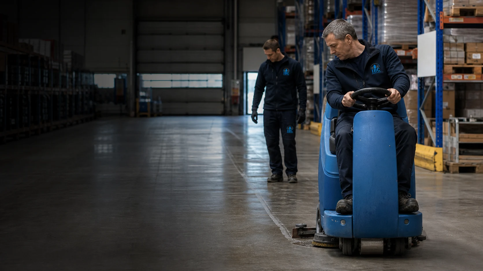 IBC Team bei der professionellen Reinigung einer Logistikhalle