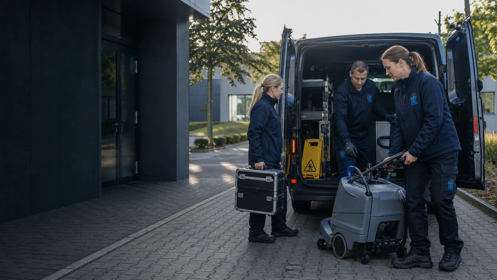 IBC Team beim gemeinsamen Vorbereiten eines Einsatzes am Servicefahrzeug